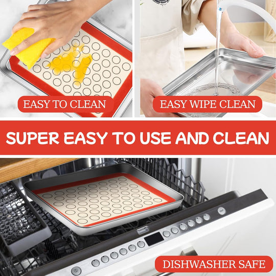 Baking Sheet with Silicone Baking Mat Set,Cekee Stainless Steel Baking Sheet Pan Tray, Cookie Sheets for Baking, 6PCS Baking Supplies Bakeware Sets for Oven Making Cookies, Macaroons, Bread
