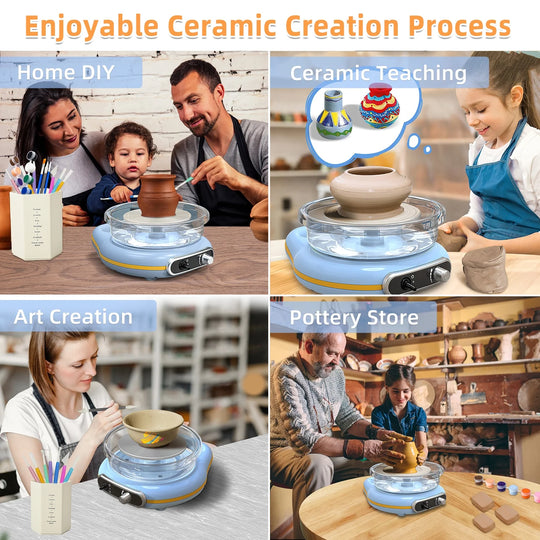 Mini Pottery Wheel Kit, 4.7" Turntable Electric Clay Wheel with Apron, Adjustable Speed Ceramic Making Pottery Machine, DIY Craft Kits for Kids