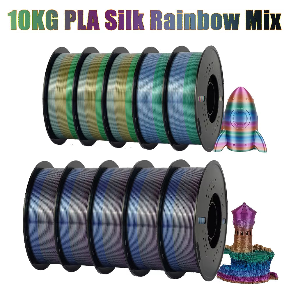 Tri-Color Dual-Color Silk Rainbow PLA Filament 1.75Mm Accuracy+/-0.03Mm 3D Printer Filament Compatible with Most FDM Printers