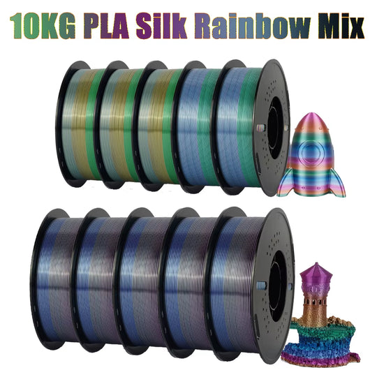 Tri-Color Dual-Color Silk Rainbow PLA Filament 1.75Mm Accuracy+/-0.03Mm 3D Printer Filament Compatible with Most FDM Printers
