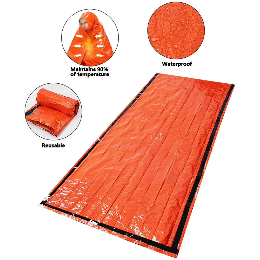 2/3/6Pcs Emergency Blanket Waterproof Survival Sleeping Bag Portable Thermal Sleeping Bag for Camping Hiking Outdoor Adventure