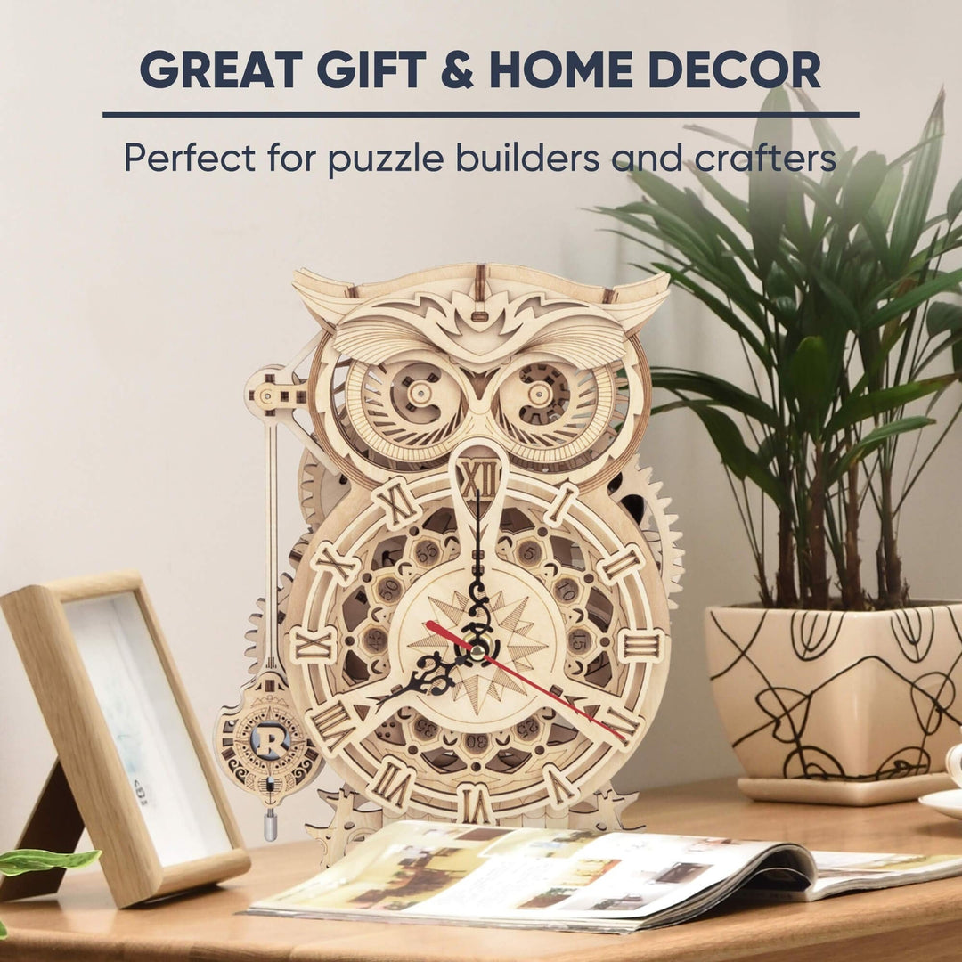 ROKR 3D Wooden Puzzles for Adults Mechanical Clock Kits-Owl Clock, DIY Clock ...