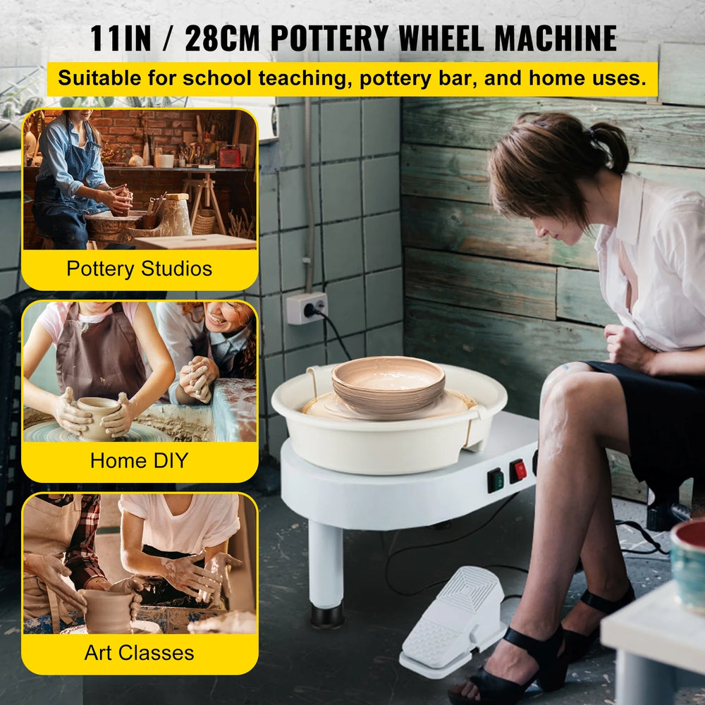Pottery Wheel, 11" Ceramic Wheel Shaper, 0-300RPM Speed ​​Manually Adjustable 0-7.8" Lift Legs, Foot Pedal Removable Basin, Carving Tools Accessories Kit for Crafts DIY