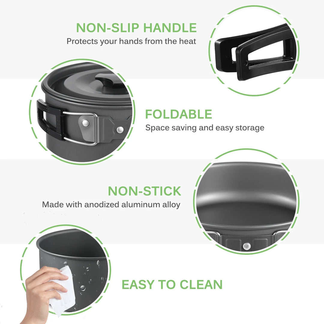 TOMSHOO 22Pcs Camping Cookware Mess Kit, Camping Pot and Pan Cooking Set Outdoor Camping Hiking Backpacking Cooking and Picnic