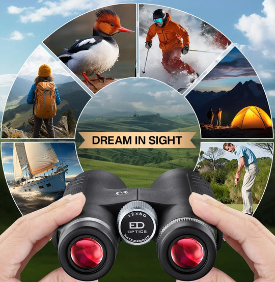 12X50 ED Binoculars for Adults, Pro Binoculars Roof BAK4 Prism FMC ED Glass Waterproof Fog-Proof, W/Gift Box, Binoculars for Bird Watching, Hunting, Black