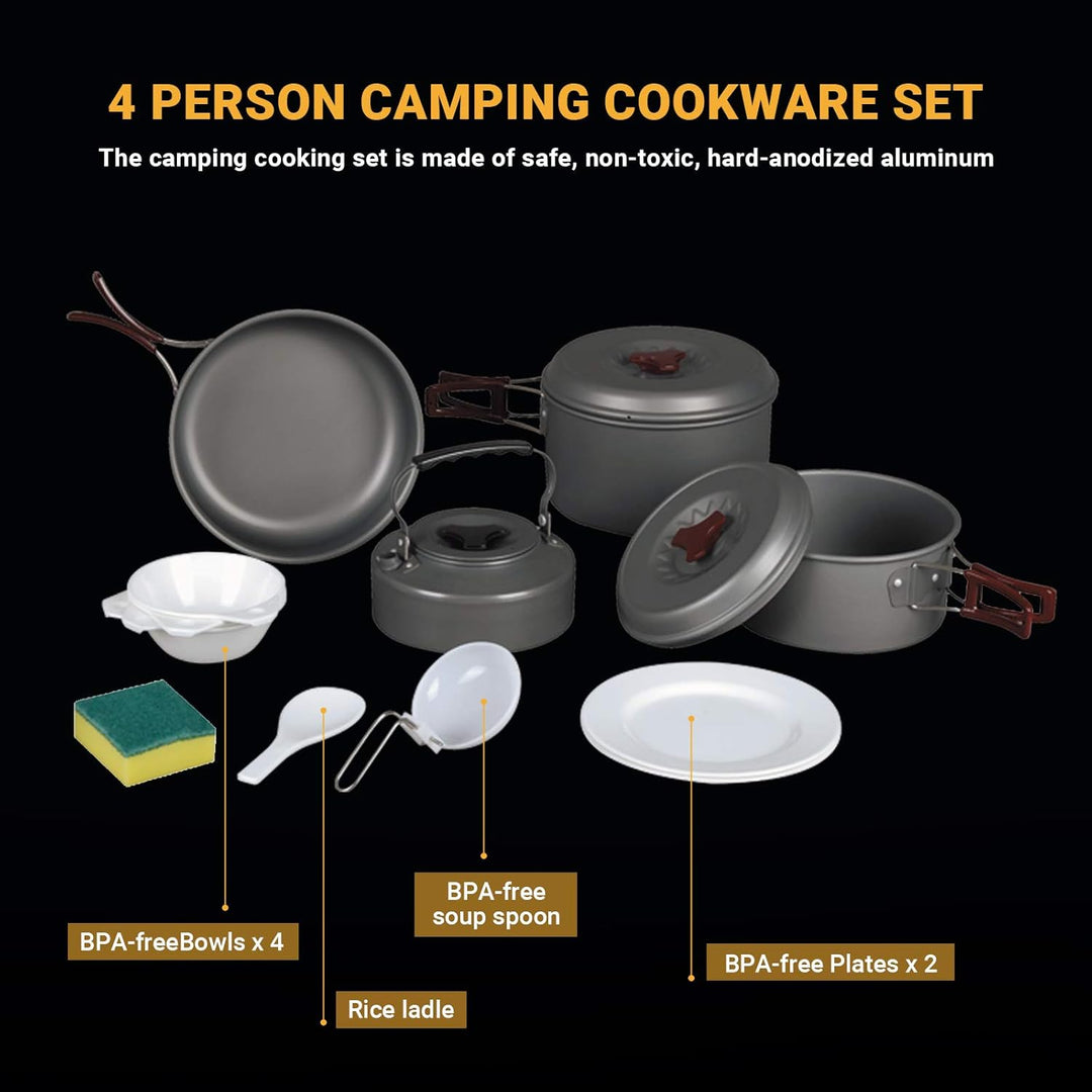 Bulin 24/13/11/8PCS Camping Cookware Pots and Pans Backpacking Cooking Set Lightweight Cookware Mess Kit Outdoor Cook Gear for Family Hiking Picnic