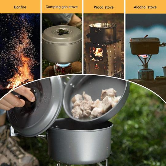 Bulin 24/13/11/8PCS Camping Cookware Pots and Pans Backpacking Cooking Set Lightweight Cookware Mess Kit Outdoor Cook Gear for Family Hiking Picnic