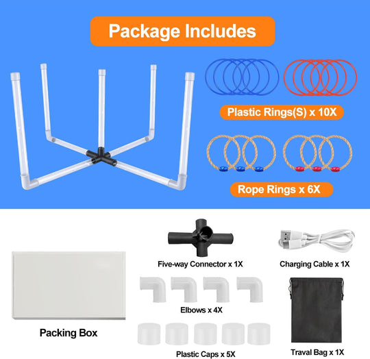 Ring Toss Outdoor Games with 16 Rings, Backyard Games Lawn Games for Adults &amp; Kids, Backyard Camping Activities, Outdoor Games for Kids, LED Ring Toss