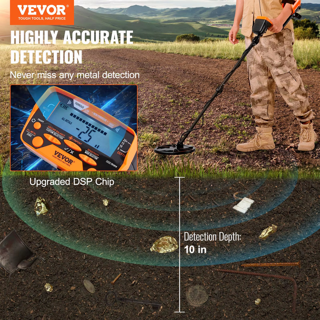Metal Detector for Adults &amp; Kids 10Inch Waterproof Search Coil with LCD Display 7 Modes Adjustable 41&