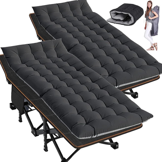 Slsy XL 2 Packs Camping Cots,Folding with 2 Sided Mattress,Carry Bag,75Inch Extra Wide Sleeping Cot for Camping Beach
