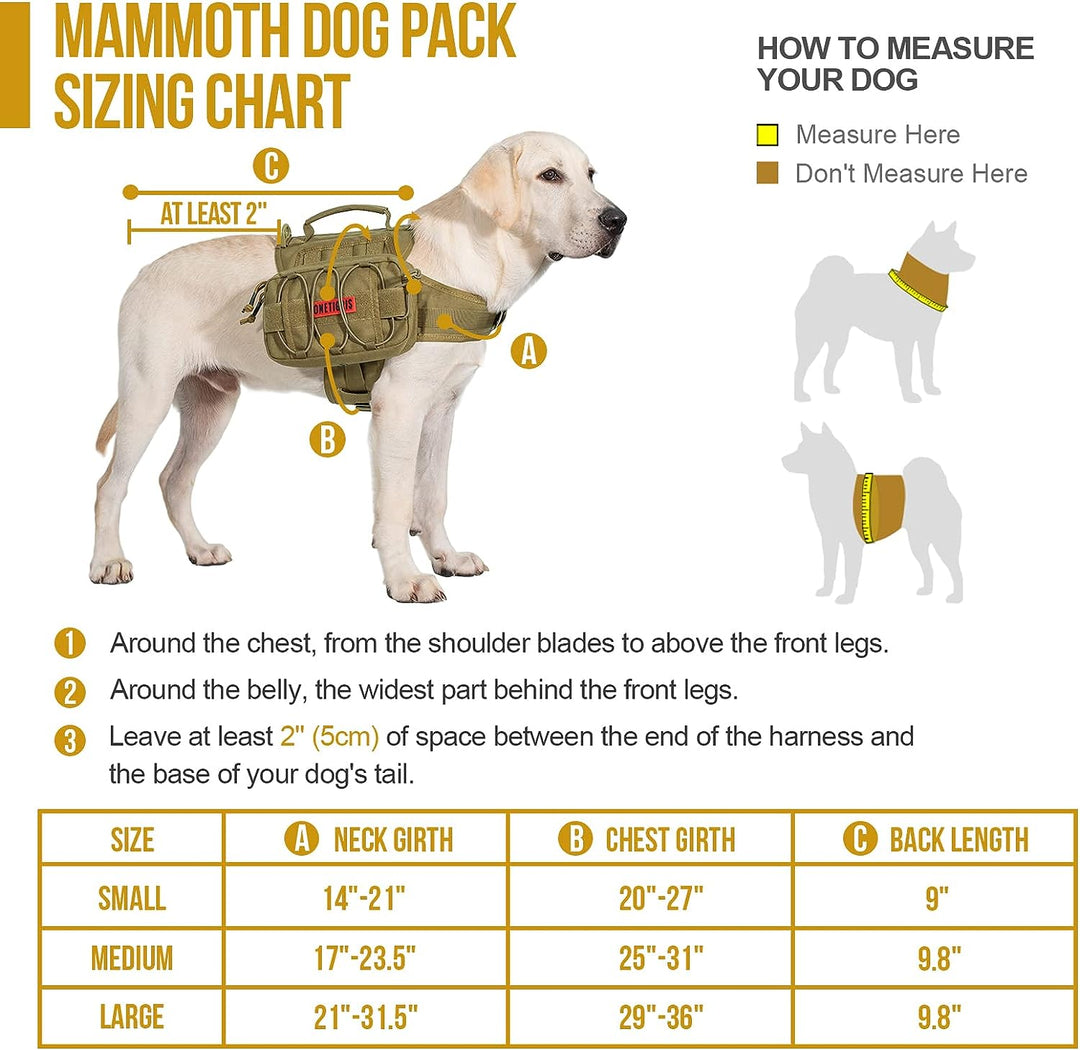 ONETIGRIS Dog Backpack for Medium &amp; Large Dogs, Nylon Backpack for Dogs Tactical Pet Backpack with Side Pockets for Hiking Walking Training Running (Brown, Medium)