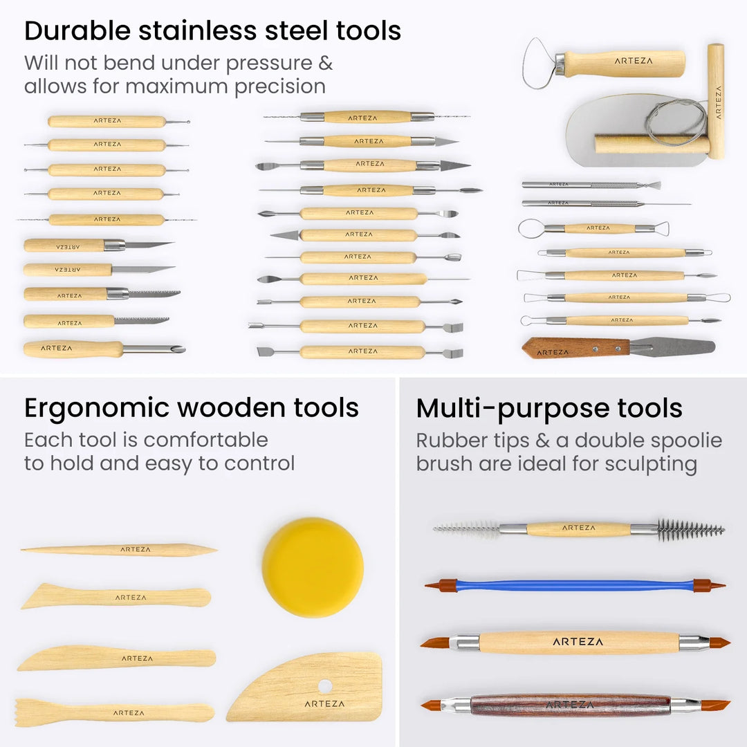 Pottery and Clay Sculpting Tools Art Supply Set, Set of 42