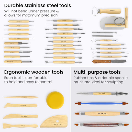 Pottery and Clay Sculpting Tools Art Supply Set, Set of 42