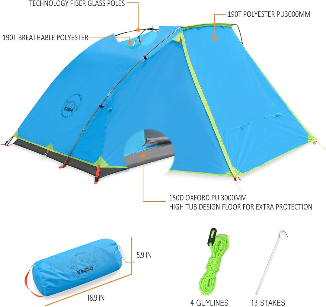 KAZOO 2／4 Person Camping Tent Outdoor Waterproof Family Large Tents 2/4 People Easy Setup Tent with Porch Double Layer | Outdoor, Waterproof, Family, Large, Tents, Easy Setup, with Porch, Double Layer