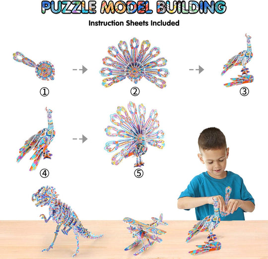BEARUN 3D Coloring Puzzle Set, Arts and Crafts for Girls and Boys Age 6 7 8 9 10 11 12 Year Old, Fun Educational Painting Crafts Kit with Supplies for Kids, Birthday Toy Gift for Kids