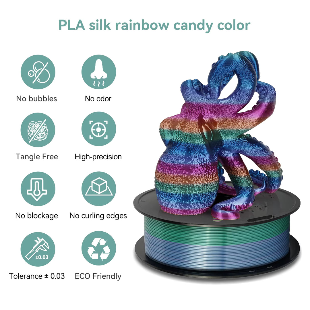 PLA Filament PLA Tricolor Silk 1.75Mm 3KG 4KG 5KG Multicolor Eco-Friendly 3D Printer Filament Fit Most FDM 3D Printers