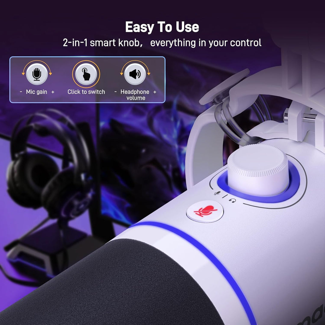 MAONO XLR/USB Dynamic Microphone Kit, RGB Podcast Mic with Software, Mute, Gain Knob, Volume Control, Boom Arm for Streaming, Gaming, Voice-Over, Recording-Pd200Xs White