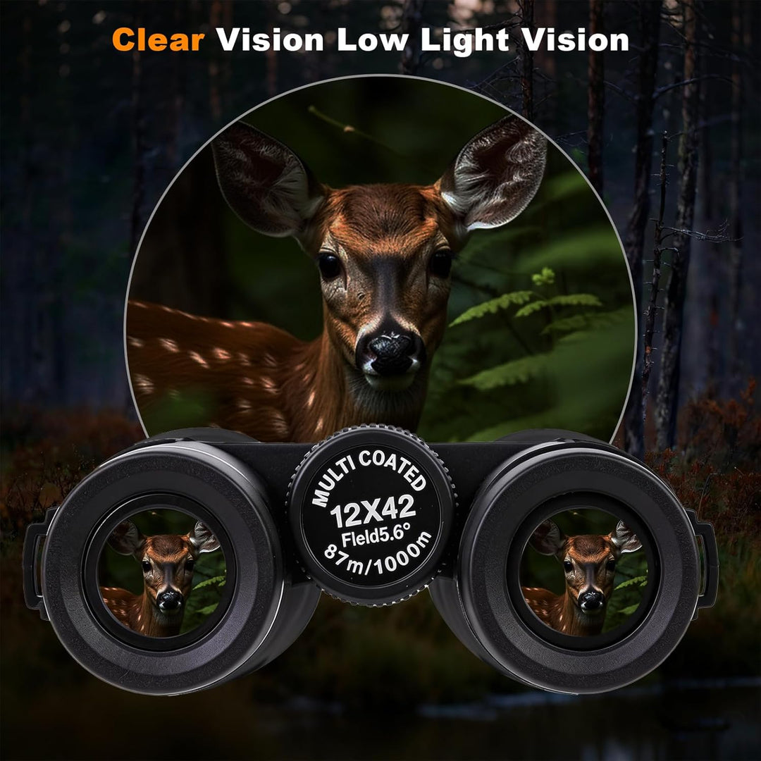 12X42 HD Binoculars for Adults High Powered with Phone Adapter Tripod | Bird Watching Binoculars Compact BAK4 Prism FMC Lens Waterproof Low Light Vision Binoculars for Cruise Ship,Hunting,Hiking