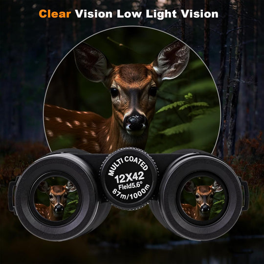 12X42 HD Binoculars for Adults High Powered with Phone Adapter Tripod | Bird Watching Binoculars Compact BAK4 Prism FMC Lens Waterproof Low Light Vision Binoculars for Cruise Ship,Hunting,Hiking