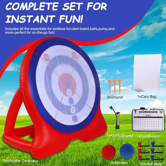 6-Foot Giant Inflatable Dartboard (Includes Air Pump), 6 Axe Darts, and 2 Soccer Balls; Large Carnival Games, Backyard Games, Giant Outdoor Games, and Inflatable Games