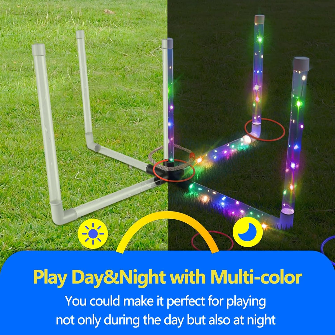 Ring Toss Outdoor Games with 16 Rings, Backyard Games Lawn Games for Adults &amp; Kids, Backyard Camping Activities, Outdoor Games for Kids, LED Ring Toss