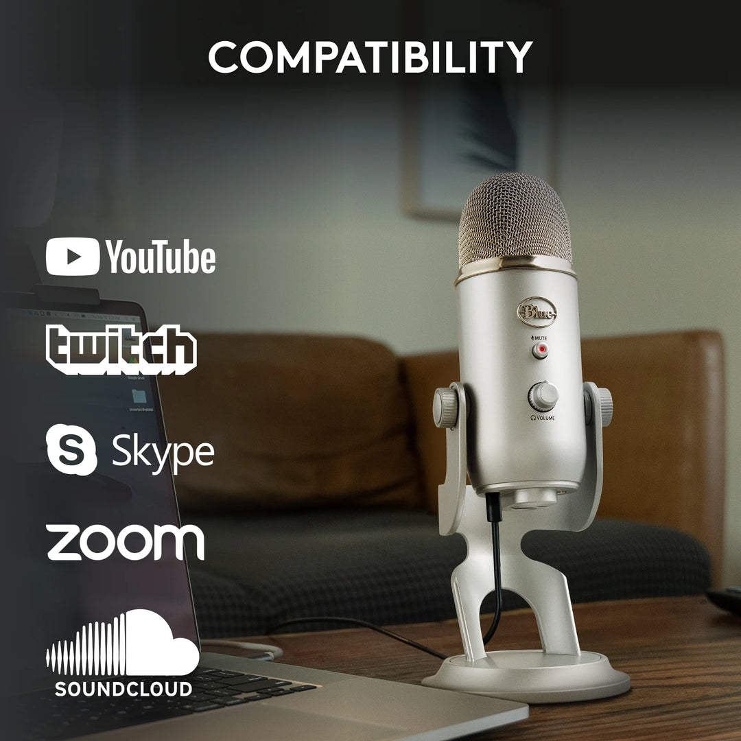 Blue Yeti USB Microphone for PC, Mac, Gaming, Recording, Streaming, Podcasting, Plug and Play, Silver