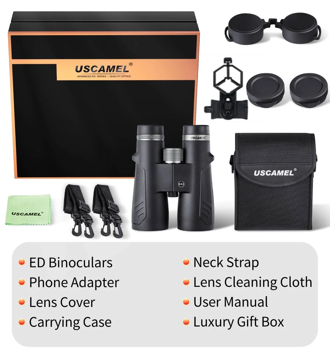 12X50 ED Binoculars for Adults, Pro Binoculars Roof BAK4 Prism FMC ED Glass Waterproof Fog-Proof, W/Gift Box, Binoculars for Bird Watching, Hunting, Black