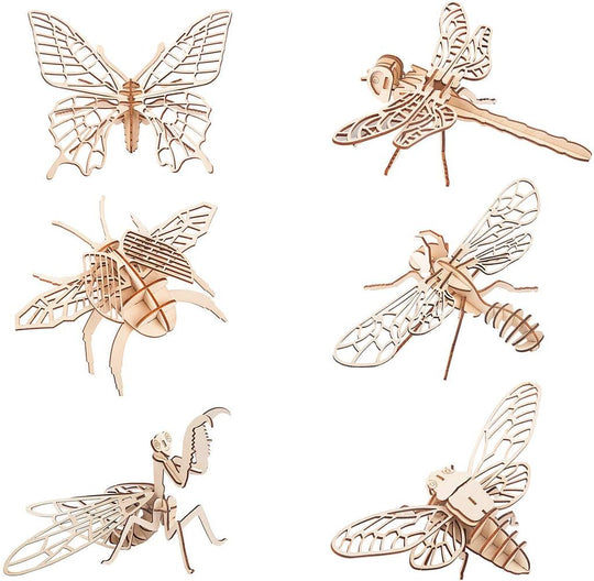 3D Wooden Insect Puzzle - 6 Piece Set Insect Animal Skeleton Assembly Model Puzzle - DIY Wooden Crafts 3D Puzzle - Wood STEM Gifts for Adults &amp; Teens Birthday Gifts Christmas