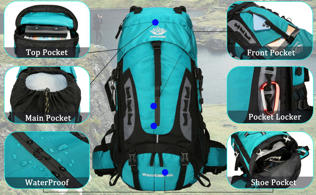 60L Travel Hiking Camping Backpack with Rain Cover,Backpack Water Resistant,Traveling Backpack for Men Women