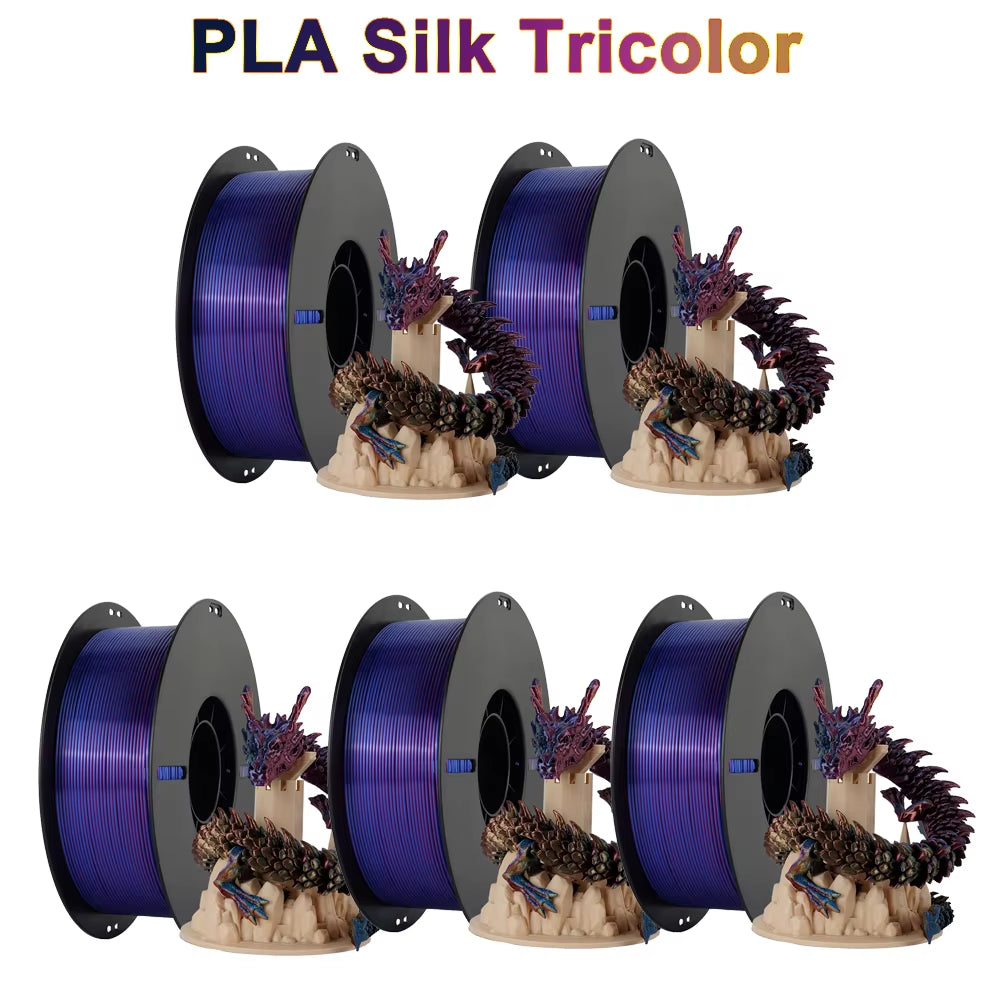 PLA Filament PLA Tricolor Silk 1.75Mm 3KG 4KG 5KG Multicolor Eco-Friendly 3D Printer Filament Fit Most FDM 3D Printers