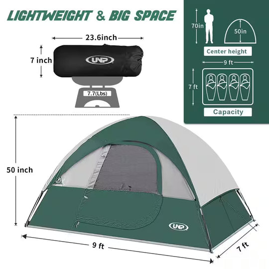 Green 4-Person Camping Tents, Waterproof Windproof Tent with Rainfly Easy Set Up-Portable Dome Tents for Camping