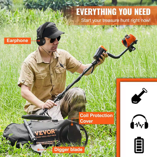 Waterproof Kid Metal Detectors Gold Detector W/ High Accuracy 7.5 In. Coil,Lightweight Adjustable, W/ 5-Detecting Modes