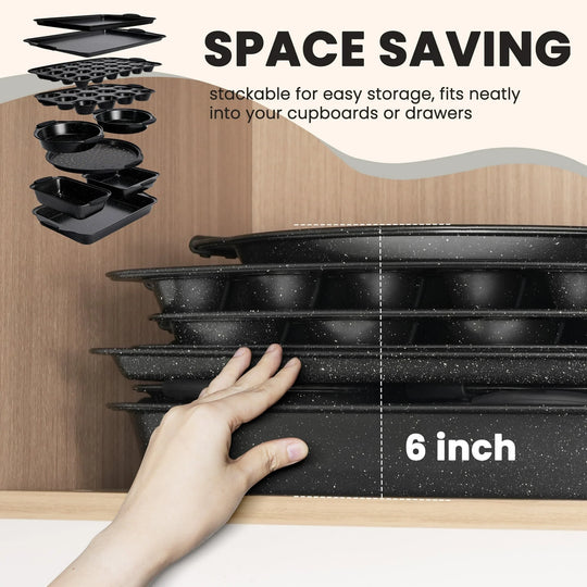 Bakeware Set, 21-Piece Baking Pans Set Carbon Steel Baking Sheet Pans for Kitchen with Silicone Handles, Nonstick Cookie Sheets