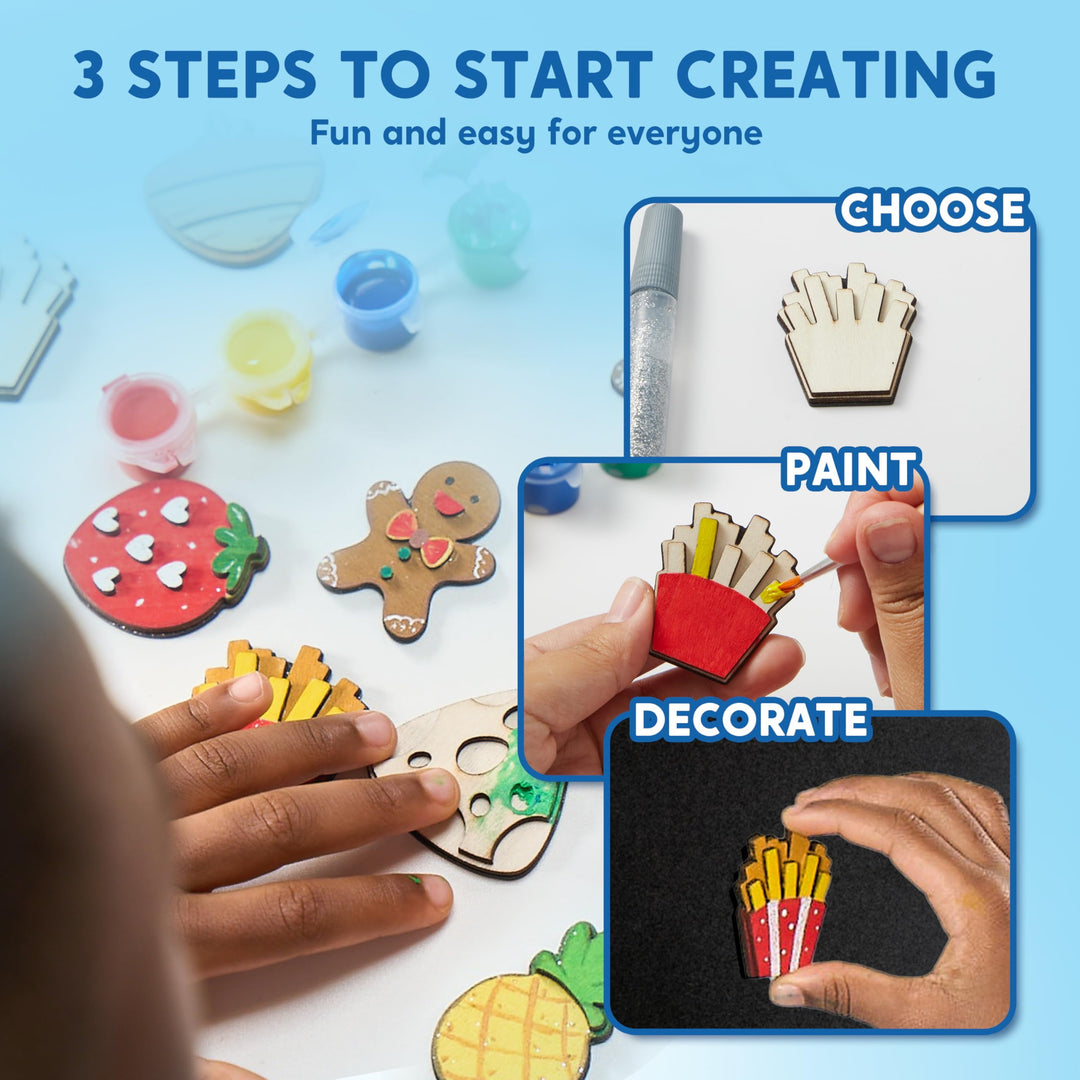 12 Pcs Food Wooden Magnets Painting Art &amp; Craft Kits for Boy Girl Aged 3+