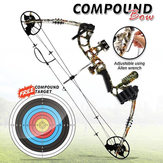 Complete Compound Bow &amp; Arrow Accessory Kit, Adjustable Draw Weight 30-70 Lbs. (Brown)