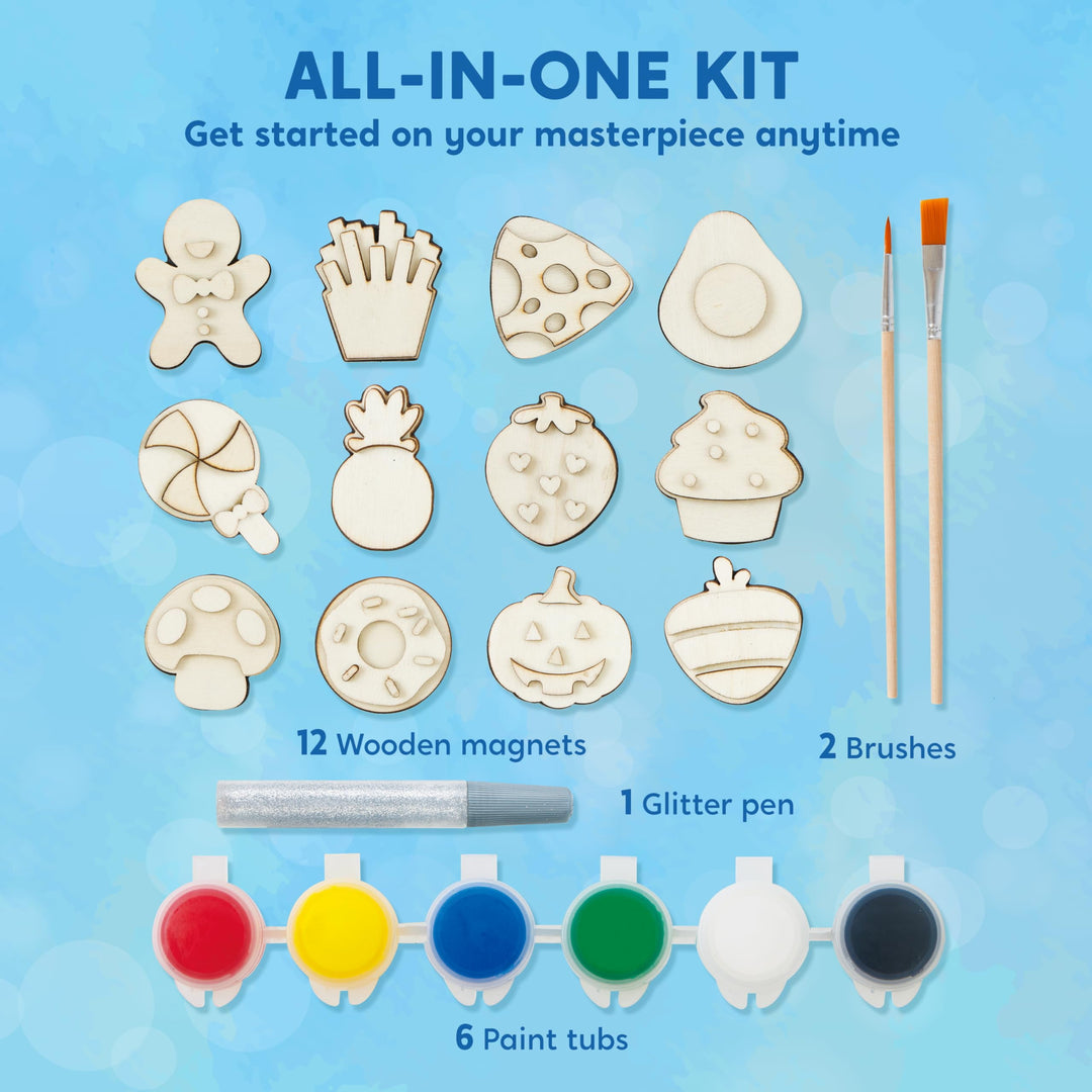 12 Pcs Food Wooden Magnets Painting Art &amp; Craft Kits for Boy Girl Aged 3+