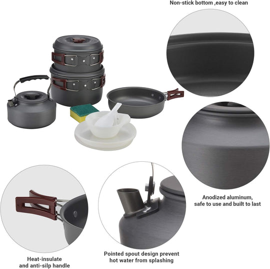 Bulin 24/13/11/8PCS Camping Cookware Pots and Pans Backpacking Cooking Set Lightweight Cookware Mess Kit Outdoor Cook Gear for Family Hiking Picnic