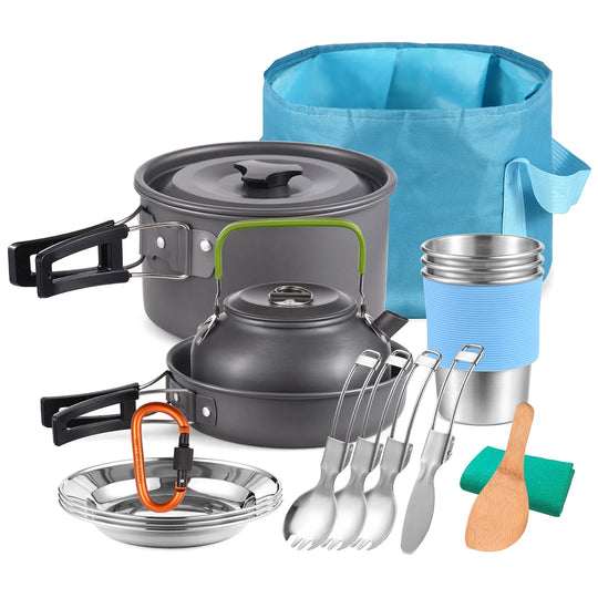TOMSHOO 22Pcs Camping Cookware Mess Kit, Camping Pot and Pan Cooking Set Outdoor Camping Hiking Backpacking Cooking and Picnic