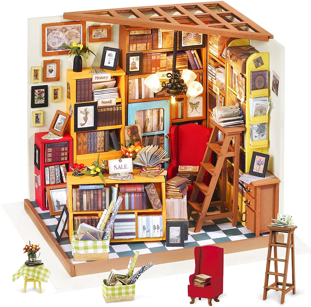 Sam'S Study Library DIY Miniature House Kit Wooden Dollhouse Set for Adult 221 Pieces