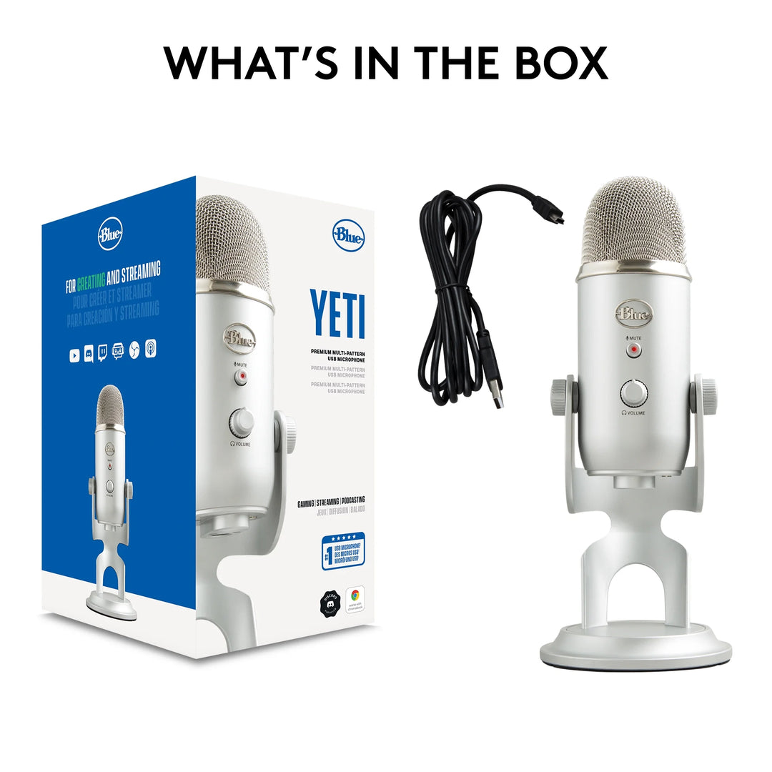 Blue Yeti USB Microphone for PC, Mac, Gaming, Recording, Streaming, Podcasting, Plug and Play, Silver
