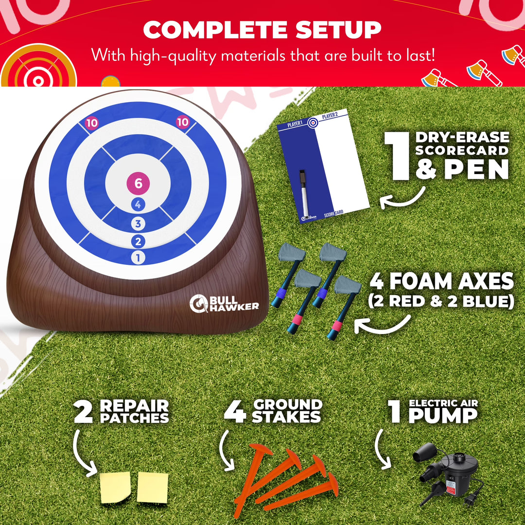 Games® - Bull Hawker™ | Giant Axe Darts (Over 6Ft Tall) W/ 15+ Games | Axe Throwing Game for Backyard W/Air Pump | Outdoor Games for Adults and Family | Carnival Games | Throwing Axe Yard Games
