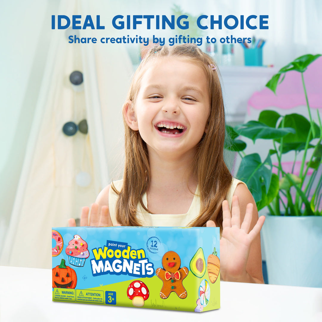 12 Pcs Food Wooden Magnets Painting Art &amp; Craft Kits for Boy Girl Aged 3+