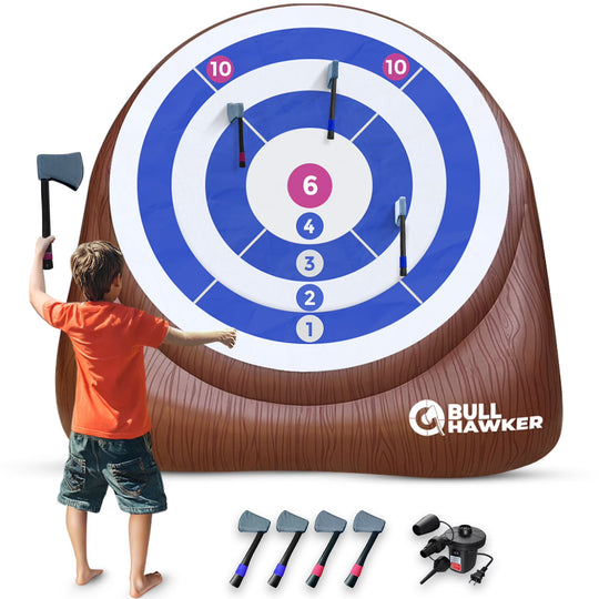 Games® - Bull Hawker™ | Giant Axe Darts (Over 6Ft Tall) W/ 15+ Games | Axe Throwing Game for Backyard W/Air Pump | Outdoor Games for Adults and Family | Carnival Games | Throwing Axe Yard Games