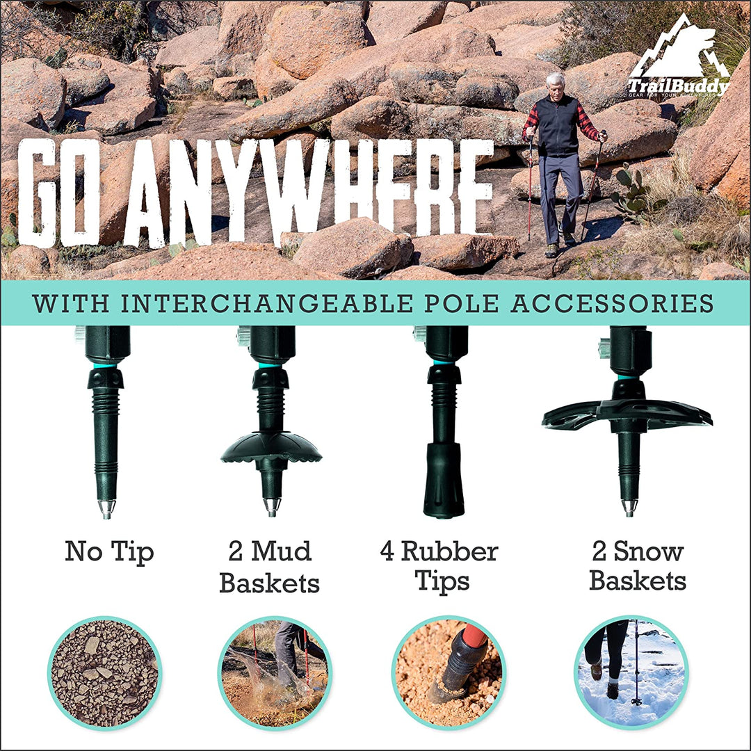 Trailbuddy Trekking Poles – Lightweight 7075 Aluminum Hiking Poles for Women, Men &amp; Seniors – Collapsible or Foldable Walking Sticks for Travel, Trails &amp; Balance