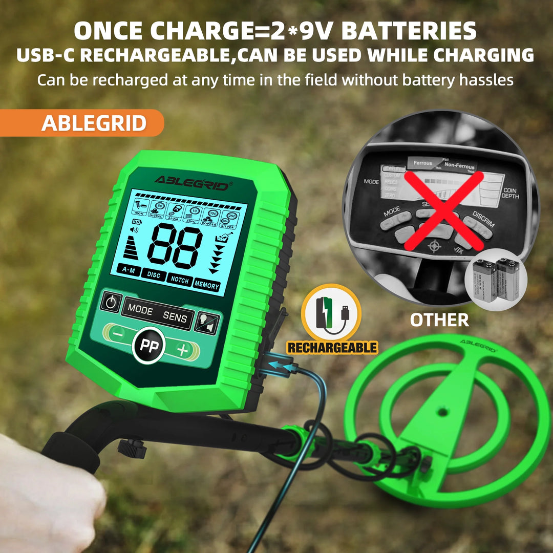 Metal Detector for Adults and Kids Rechargeable, Professional Gold and Silver Detector with LCD Display, High Accuracy Waterproof Pinpoint 5 Modes, Advanced DSP Chip 10" Coil, GC1030