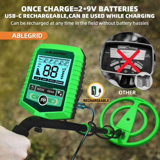 Metal Detector for Adults and Kids Rechargeable, Professional Gold and Silver Detector with LCD Display, High Accuracy Waterproof Pinpoint 5 Modes, Advanced DSP Chip 10" Coil, GC1030