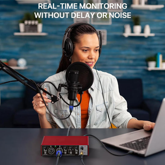 USB Audio Interface 24Bit/192Khz High-Resolution Sound Card for Music Recording, Studio, Guitar, Podcast, Streaming, Compatible with PC and Mac, Metallic Red