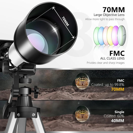 16X-120X Magnification Telescope 70Mm Aperture Telescopes for Astronomy