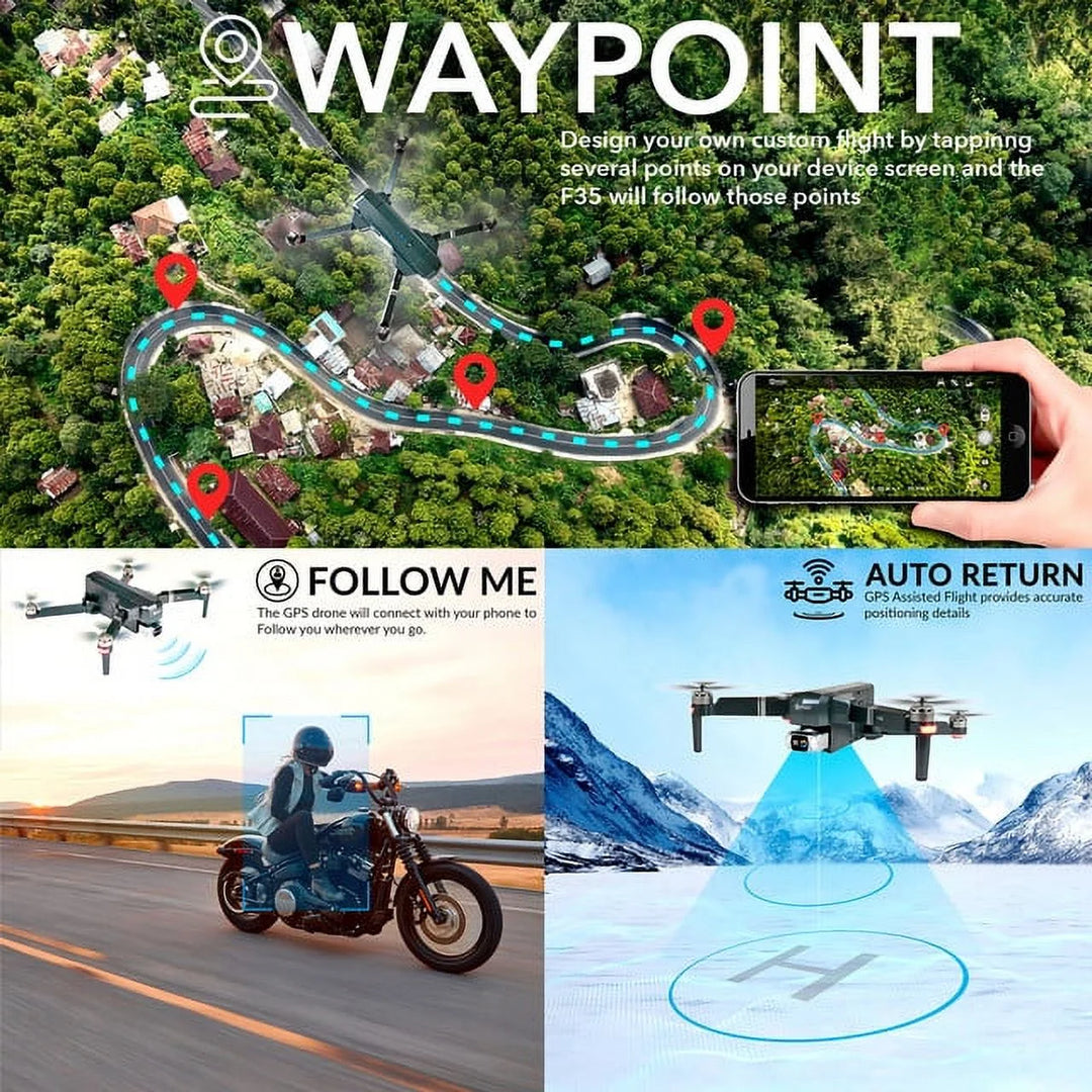 F35 GPS Drones for Adults with Camera, 4K Drone with 2-Axis Gimbal, Brushless Motor, Includes Carrying Case, Gray
