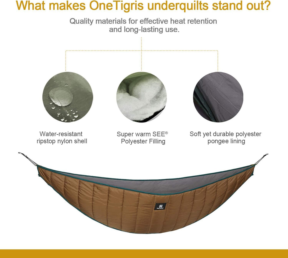 Onetigris Hideout Hammock Underquilt, Lightweight 4 Season Hammock Gear for Camping, Hiking, Backpacking, Travel, Beach, Backyard, Patio, Portable